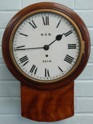 A late 19thC mahogany drop dial railway wall clock