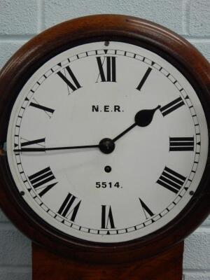 A late 19thC mahogany drop dial railway wall clock - 2