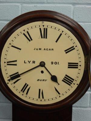 A late 19th/early 20thC mahogany drop dial railway wall clock - 2