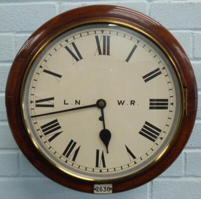 A late 19th/early 20thC mahogany railway wall clock