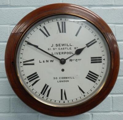 A late 19th/early 20thC mahogany railway wall clock