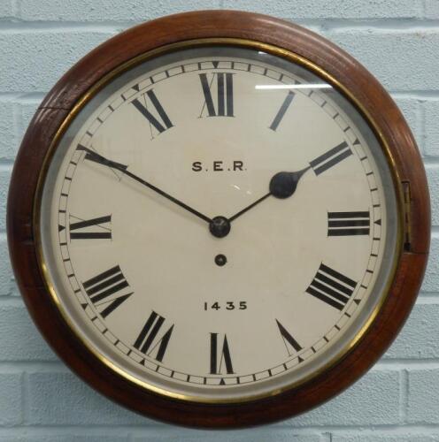 A late 19th/early 20thC mahogany railway wall clock