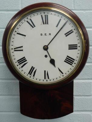 A late 19th/early 20thC mahogany railway drop dial wall clock