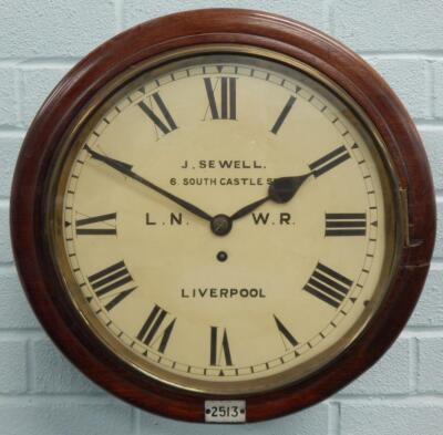 A late 19th/early 20thC mahogany railway wall clock