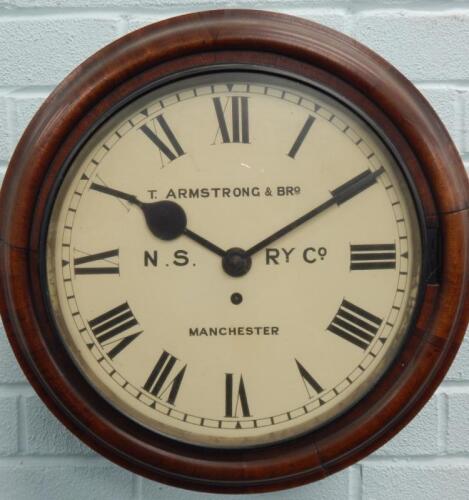 A late 19th/early 20thC mahogany railway wall clock