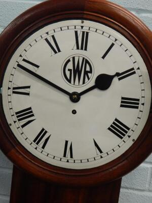 A late 19thC mahogany drop dial railway wall clock - 2