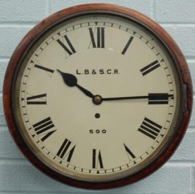 A late 19th/early 20thC mahogany railway wall clock