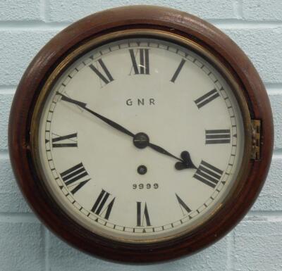 A late 19th/early 20thC mahogany railway wall clock