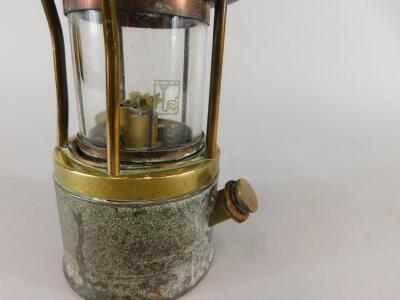 A late 19thC/early 20thC brass and iron miner's lamp - 3