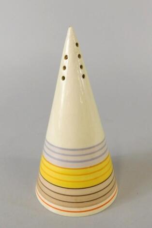 A Clarice Cliff Bizarre conical sugar caster