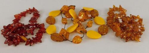 Three modern amber style necklaces