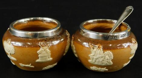 A pair of Edwardian Royal Doulton stoneware salts