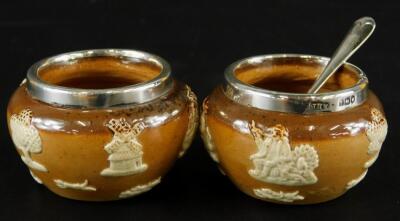 A pair of Edwardian Royal Doulton stoneware salts