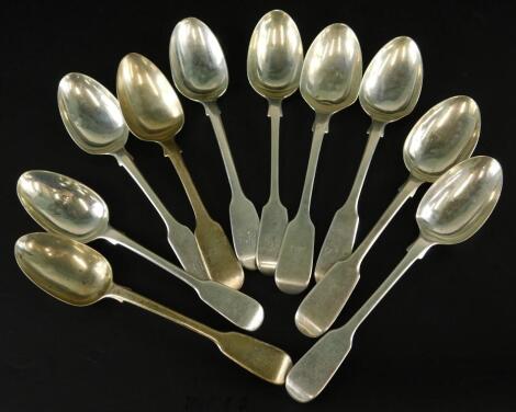 A collection of 19thC silver fiddle pattern teaspoons