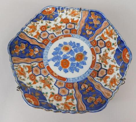 A Japanese Imari porcelain hexagonal charger