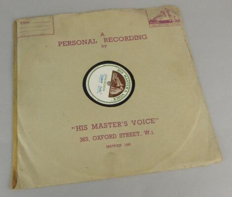 A HMV 78 record containing a special recording of an interview with Diana Dors in 1956