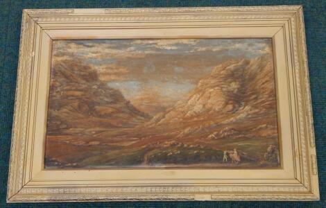 19thC School. Figures on horseback beside mountains