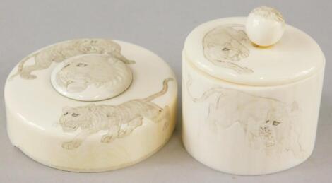 A late 19thC Japanese ivory box and cover