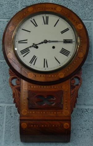An American walnut and parquetry drop dial clock