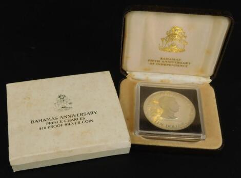 A 1978 ten dollar proof silver coin from the Bahamas (M)