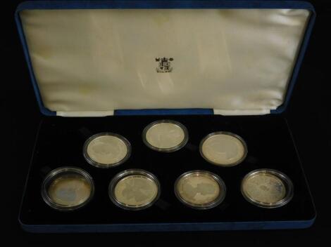 A set of seven Her Majesty Queen Elizabeth the Queen Mother 80th birthday proof silver commemorative