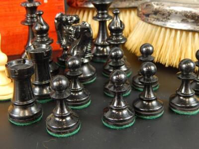 Two silver handled brushes and a chess set - 3
