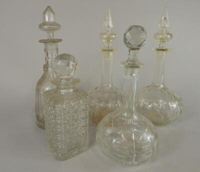 Five 19thC/early 20thC decanters and stoppers