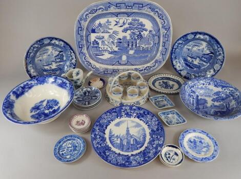 A collection of blue printed pottery