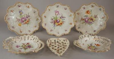 A pair of Dresden porcelain bon bon dishes