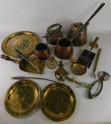 A collection of copper and brass