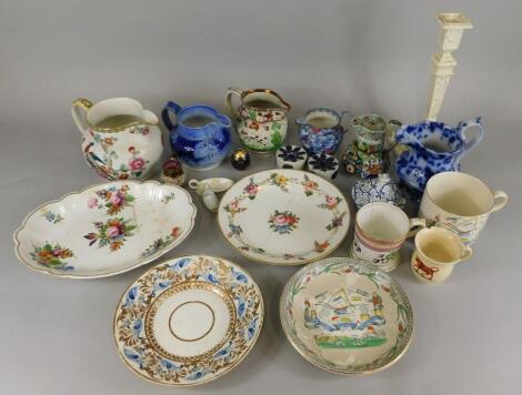 Miscellaneous items of 19thC pot and ceramics to include Staffordshire jugs etc. (M)