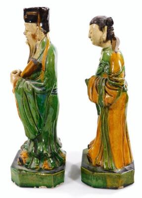 A pair of Chinese pottery Ming style figures - 13