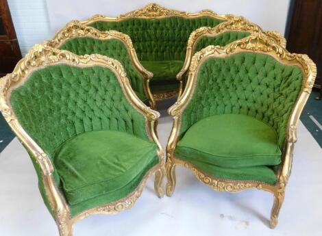 A Continental gilt gesso five piece salon suite