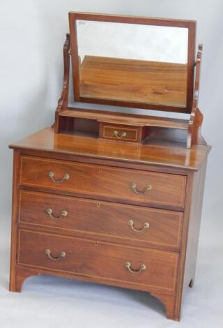 An Edwardian mahogany and checker banded dressing chest