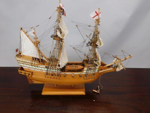 A scale model of a two masted British Galleon