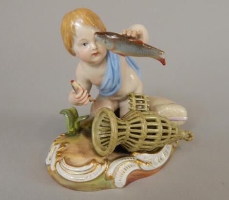 A Meissen figure of a putti fisher boy