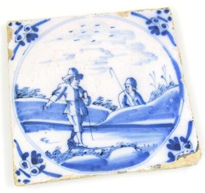 An 18thC blue and white Delft tile - 4