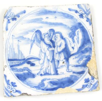 An 18thC blue and white Delft tile - 5