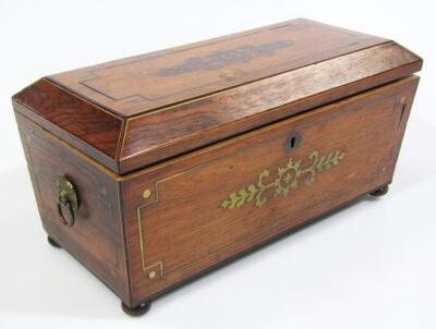 A Regency rosewood and metal bound tea caddy