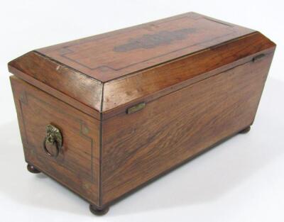 A Regency rosewood and metal bound tea caddy - 2