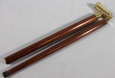 A 20thC brass and wooden two piece telescope walking stick - 3