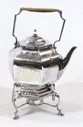 An Edwardian silver plated spirit kettle