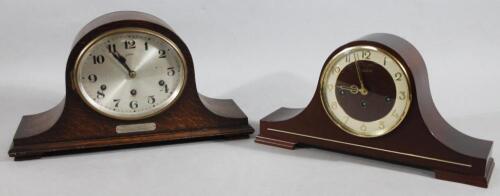 A 1920's oak cased Napoleon hat mantel clock