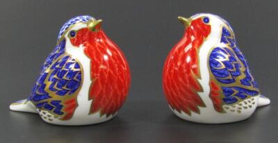 Two Royal Crown Derby Robin paperweights