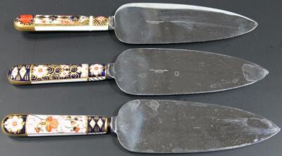 Three Royal Crown Derby Imari pattern cake knives.