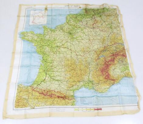 An original war time silk airman's zonal map of France