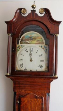 A late 18thC oak and mahogany longcase clock