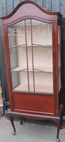 A 20thC mahogany finish and partially inlaid display cabinet