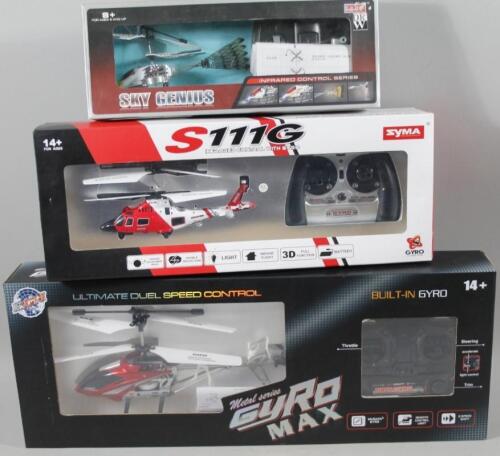 Three various remote controlled helicopters