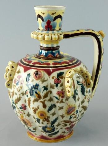 A late 19thC Zsolnay Pecs ceramic ewer